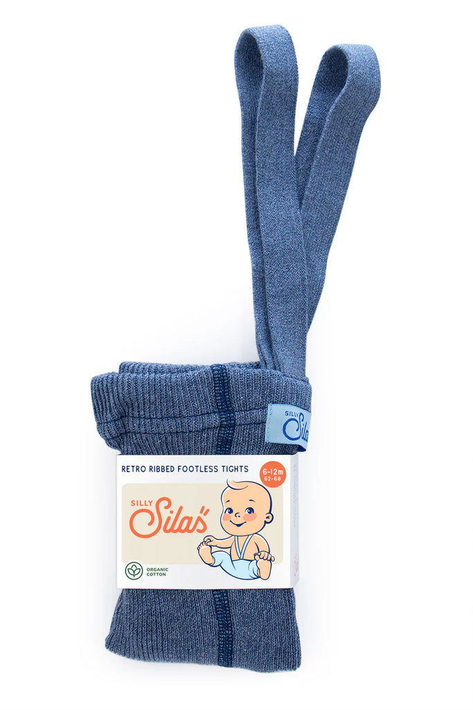 Silly Silas Footless Cotton Tights - Steel Blue Blend Final Sale