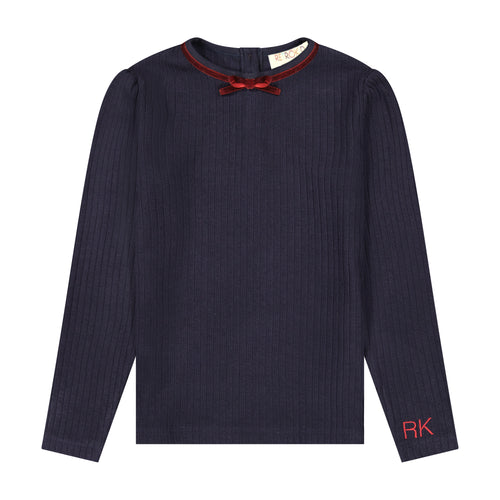 Retro Kid Stella Girls Ribbed Knit Sweater - Navy/Deep Crimson