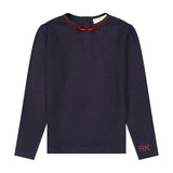 Retro Kid Stella Girls Ribbed Knit Sweater - Navy/Deep Crimson