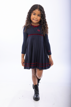 Load image into Gallery viewer, Retro Kid Stella Girls Ribbon Detail Jumper - Navy/Deep Crimson