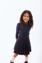 Load image into Gallery viewer, Retro Kid Stella Girls Ribbon Detail Skirt - Navy/Deep Crimson