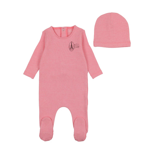 Bee And Dee Striation Footie & Beanie - Deep Rose