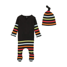 Load image into Gallery viewer, Bee &amp; Dee Stripe Footie with Beanie-Black multi