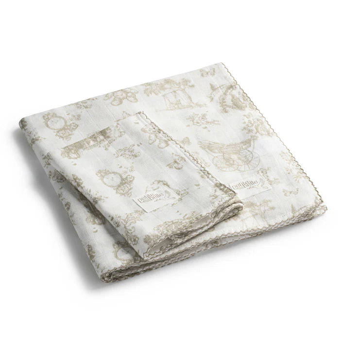 Petite Belle Taupe Safra Toile Swaddle & Burp Cloth Set