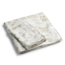 Load image into Gallery viewer, Petite Belle Taupe Safra Toile Swaddle &amp; Burp Cloth Set