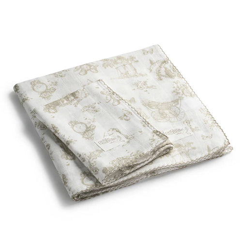 Petite Belle Taupe Safra Toile Swaddle & Burp Cloth Set