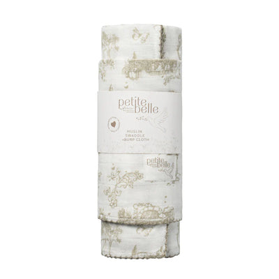 Petite Belle Taupe Safra Toile Swaddle & Burp Cloth Set