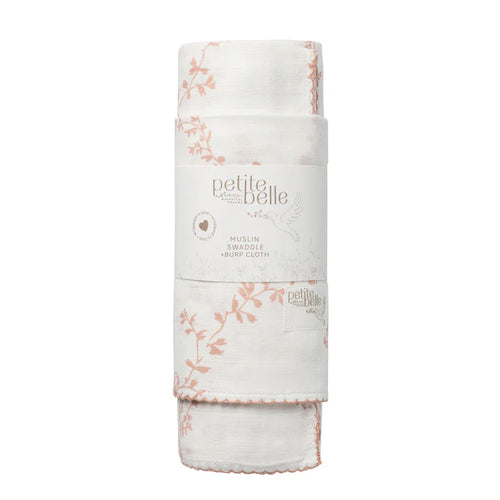 Petite Belle Pink Lattice Swaddle & Burp Cloth Set