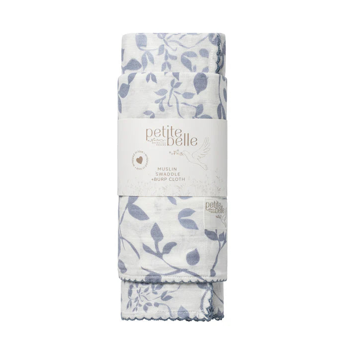 Petite Belle Lafayette Powder Blue Swaddle & Burp Cloth Set
