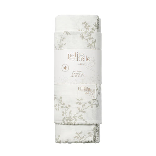 Petite Belle Taupe Lattice Swaddle & Burp Cloth Set