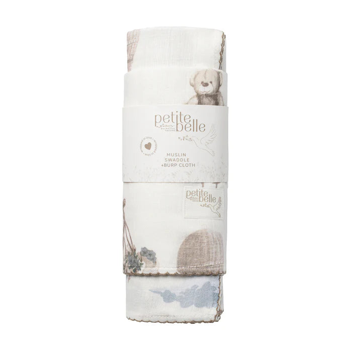 Petite Belle Teddy's Tale Swaddle & Burp Cloth Set