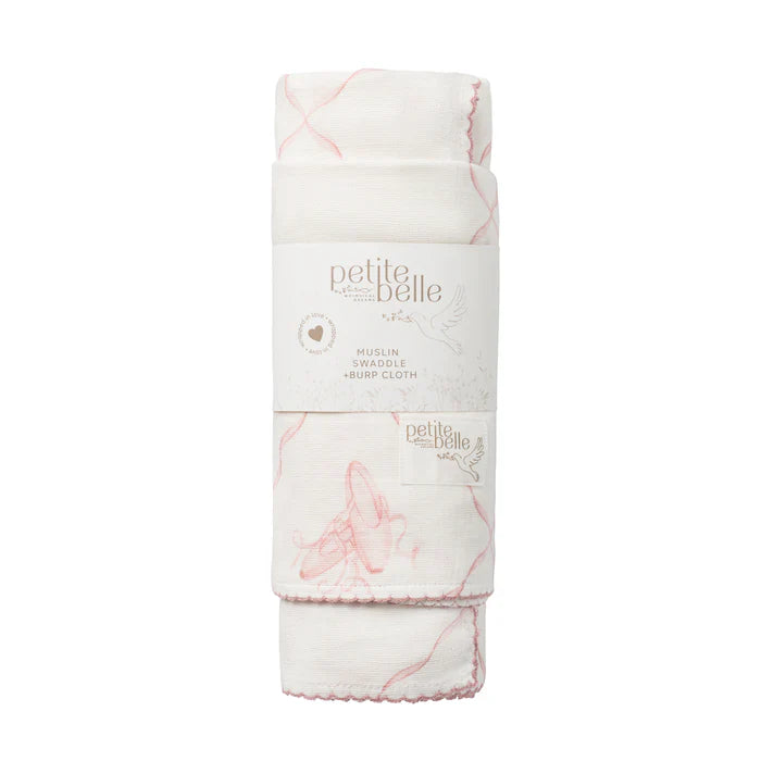 Petite Belle Rose Ballet Swaddle & Burp Cloth Set