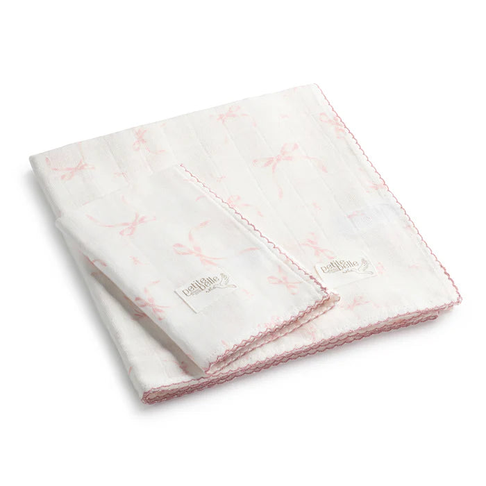 Petite Belle Lafayette Pink Lace Swaddle & Burp Cloth Set