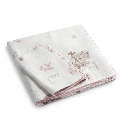 Petite Belle Carousel Mauve Girl Swaddle & Burp Cloth Set