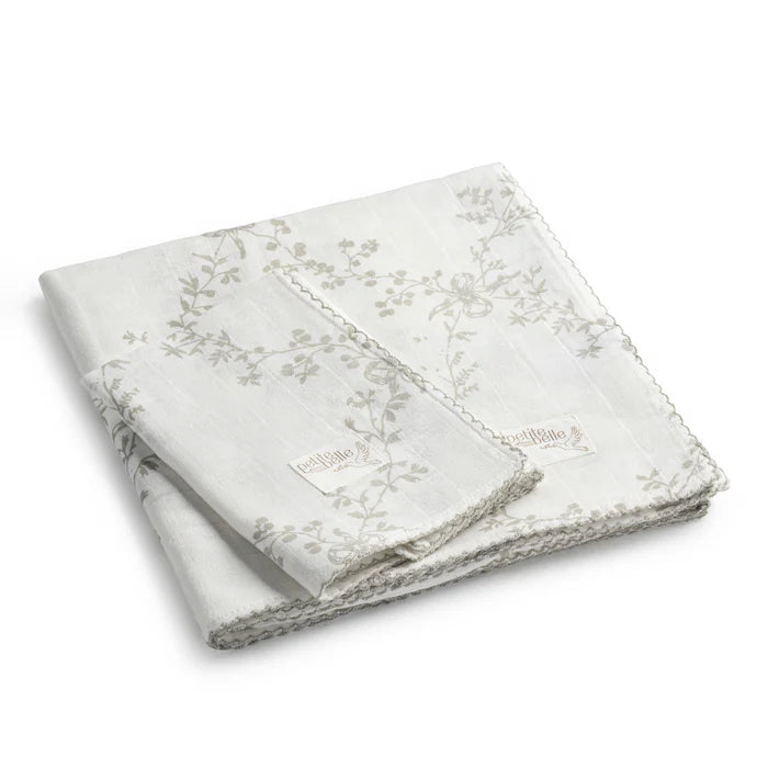 Petite Belle Taupe Lattice Swaddle & Burp Cloth Set