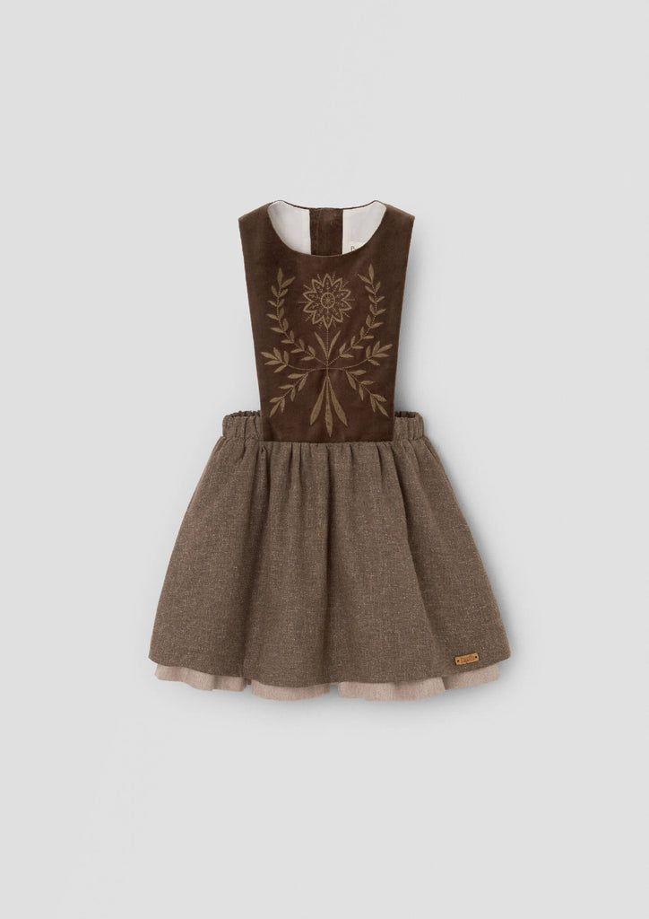 Popelin Brown Short Dress With Embroidered Bib (101.2)