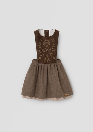 Popelin Brown Short Dress With Embroidered Bib (101.2)