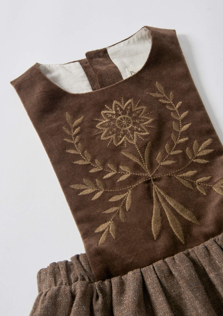 Popelin Brown Short Dress With Embroidered Bib (101.2)