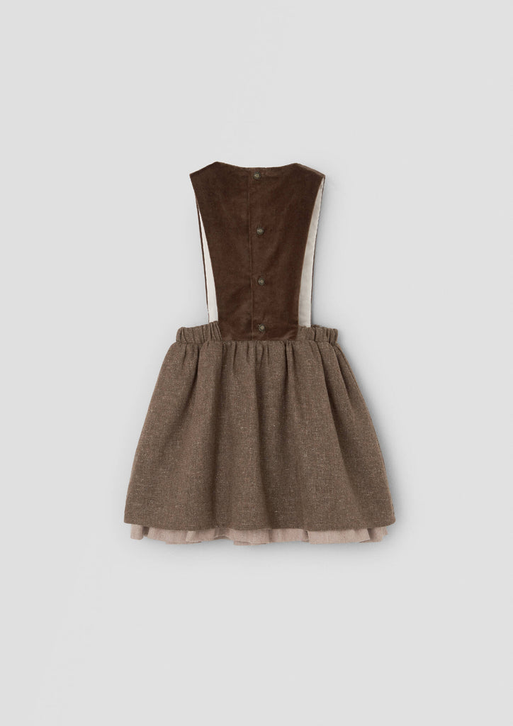 Popelin Brown Short Dress With Embroidered Bib (101.2)