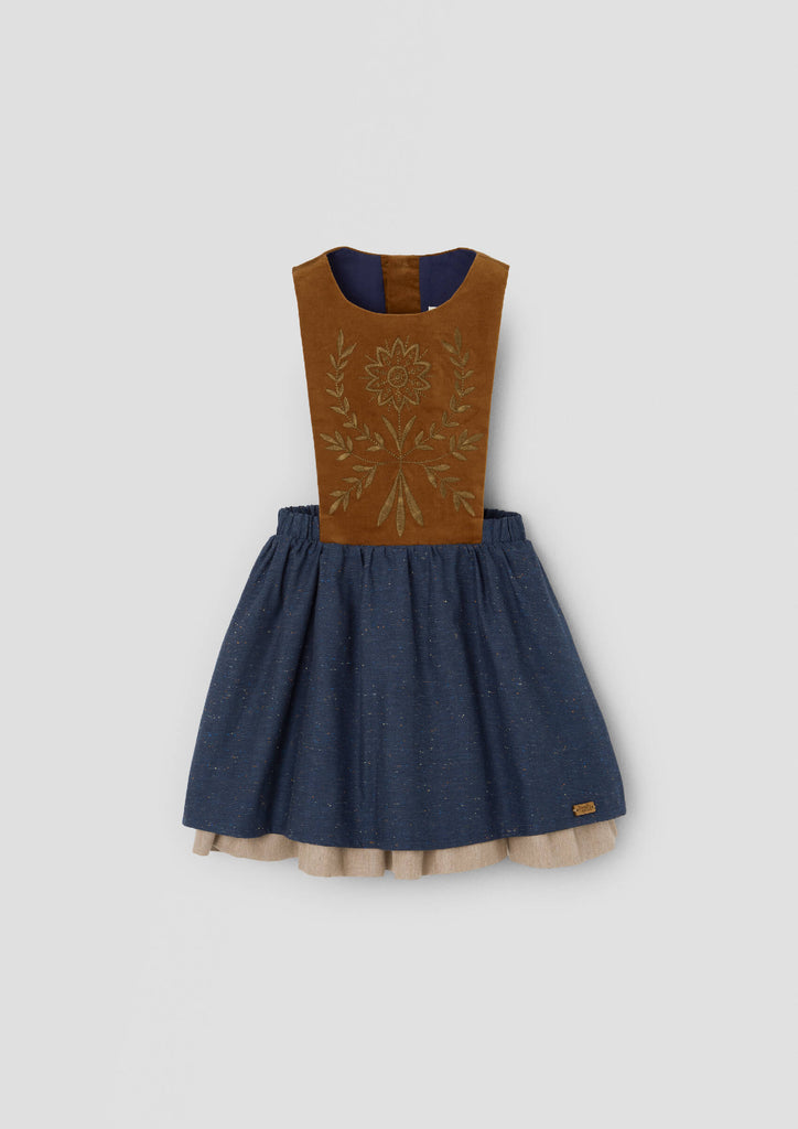Popelin Terracotta Short Dress With Embroidered Bib (101.3)