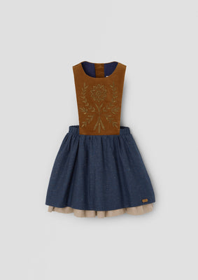 Popelin Terracotta Short Dress With Embroidered Bib (101.3)
