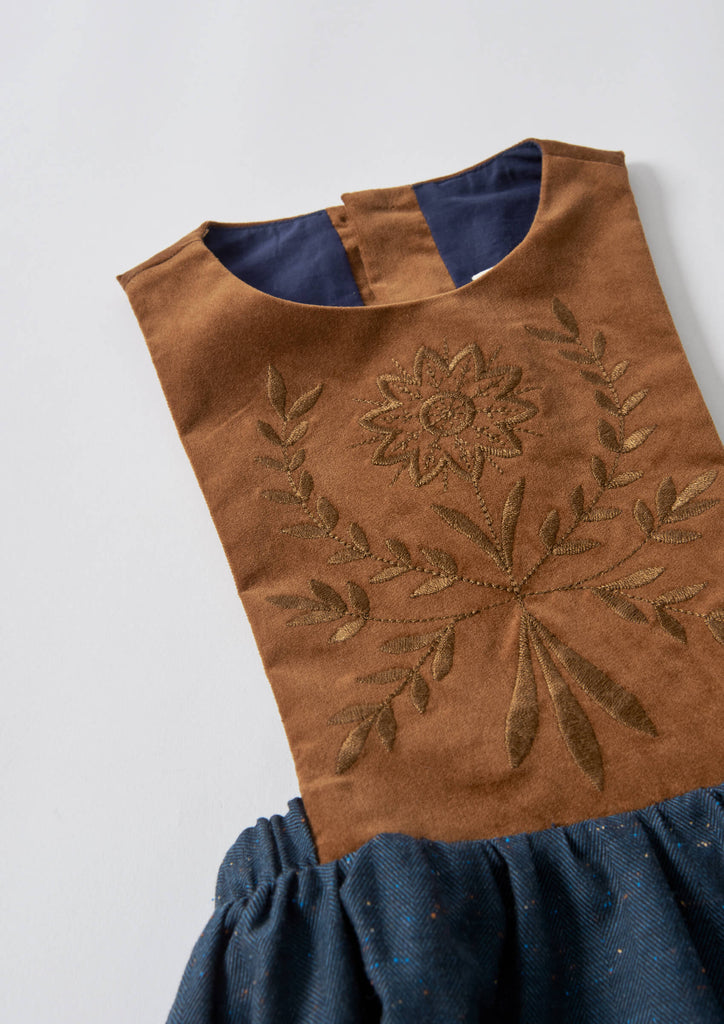 Popelin Terracotta Short Dress With Embroidered Bib (101.3)