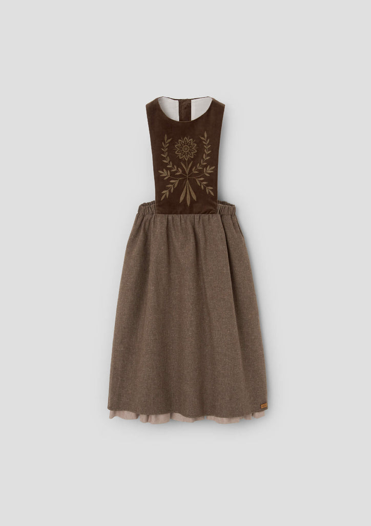 Popelin Brown Midi Dress With Embroidered Bib (102.2)
