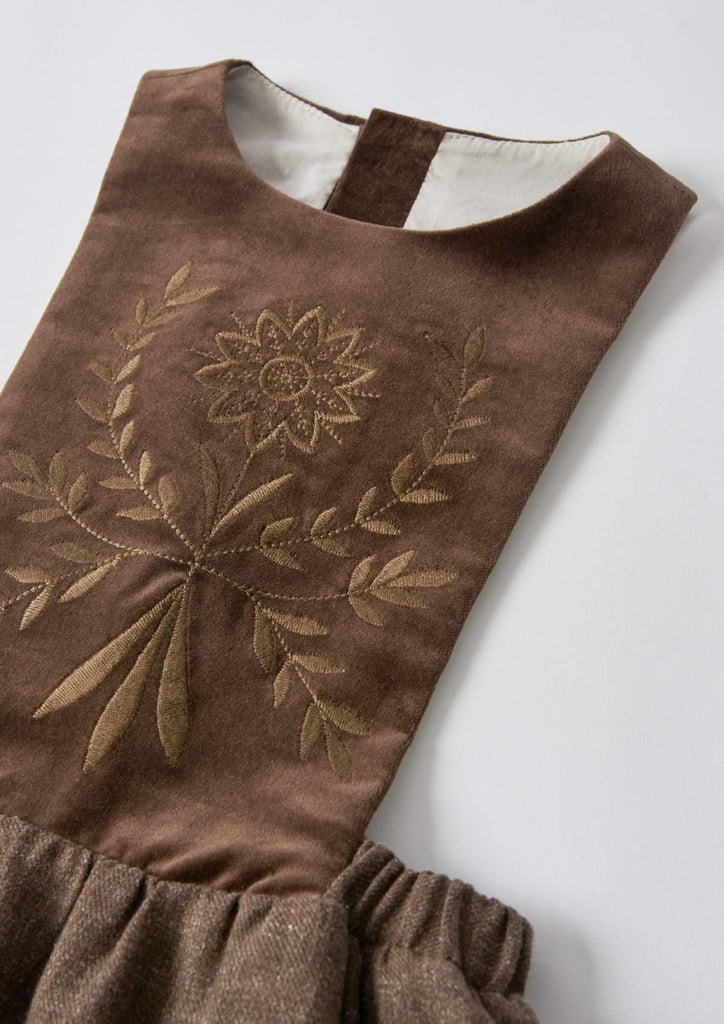 Popelin Brown Midi Dress With Embroidered Bib (102.2)