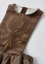 Load image into Gallery viewer, Popelin Brown Midi Dress With Embroidered Bib (102.2)