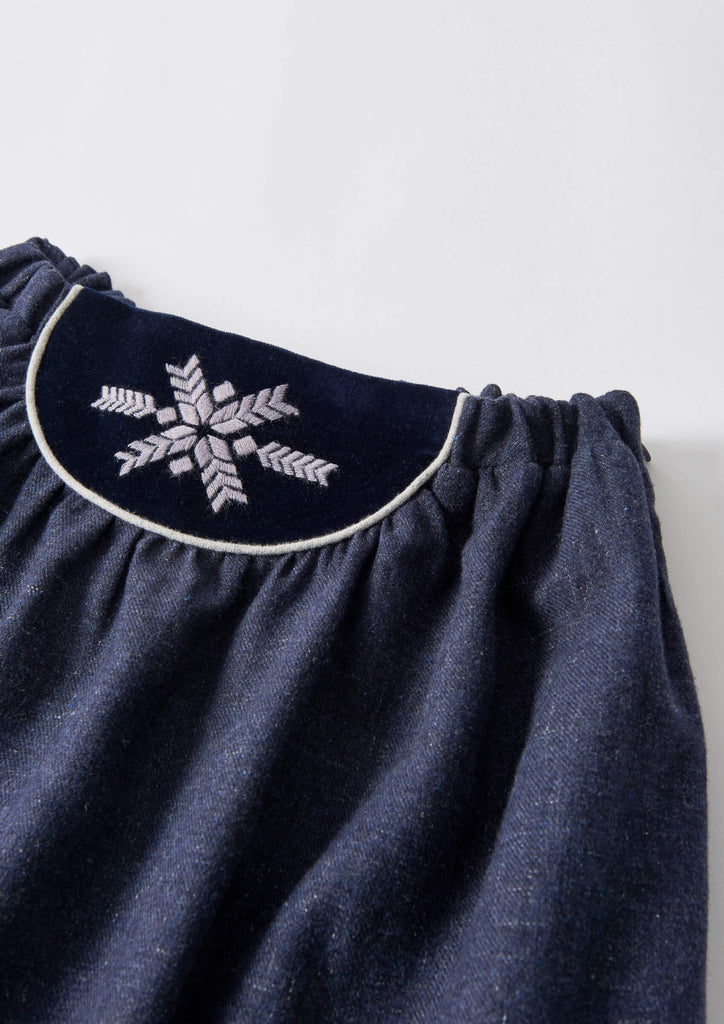 Popelin Navy Blue Velvet Vest And Midi Skirt With Tucks And Embroidered Yoke (104.3 / 106.3)