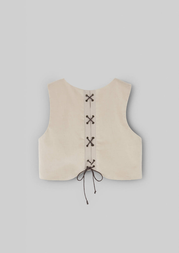 Popelin Beige Velvet Vest And Midi Skirt With Tucks And Embroidered Yoke (104.1 / 106.1)