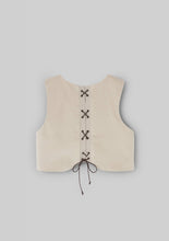 Load image into Gallery viewer, Popelin Beige Velvet Vest And Midi Skirt With Tucks And Embroidered Yoke (104.1 / 106.1)