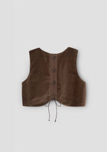 Load image into Gallery viewer, Popelin Brown Velvet Vest And Midi Skirt With Tucks And Embroidered Yoke (104.2 / 106.2)