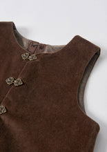 Load image into Gallery viewer, Popelin Brown Velvet Vest And Midi Skirt With Tucks And Embroidered Yoke (104.2 / 106.2)