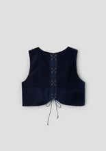 Load image into Gallery viewer, Popelin Navy Blue Velvet Vest And Midi Skirt With Tucks And Embroidered Yoke (104.3 / 106.3)