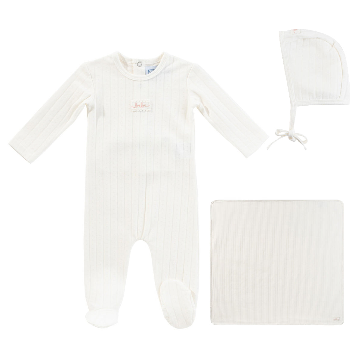 Pointelle Graphic Layette Set - Cream/Blue Crown
