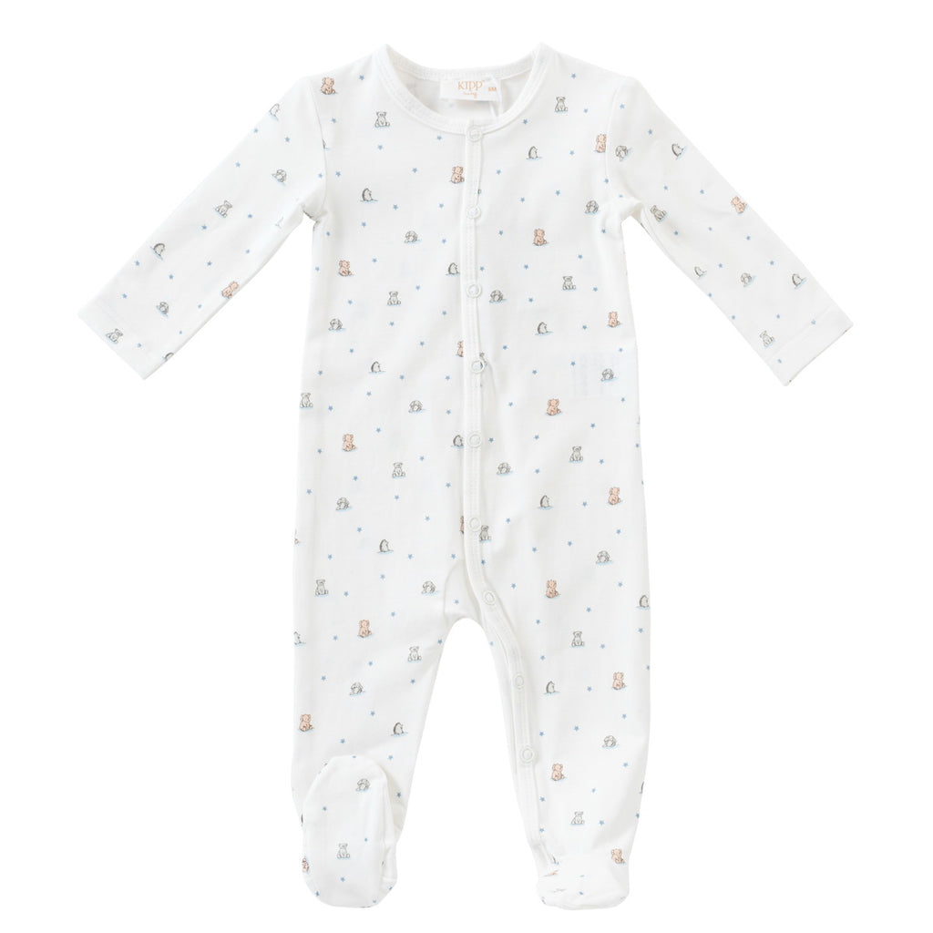 Kipp Furry Friends Front Snap Romper- Blue