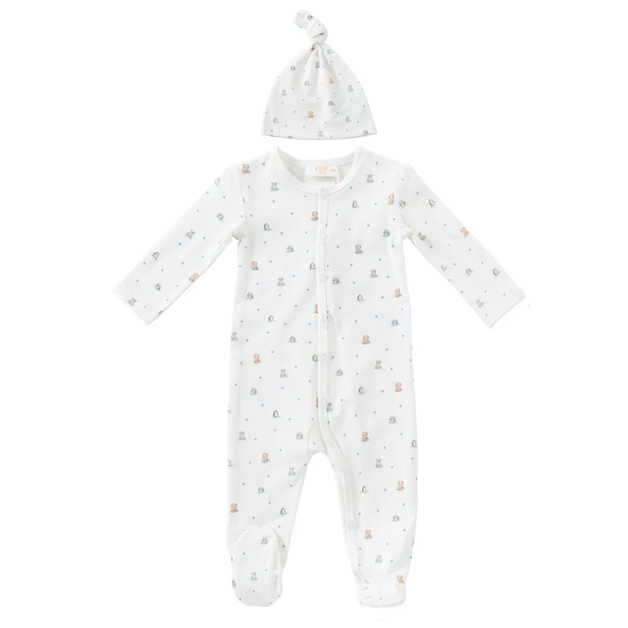 Kipp Furry Friends Front Snap Romper- Blue