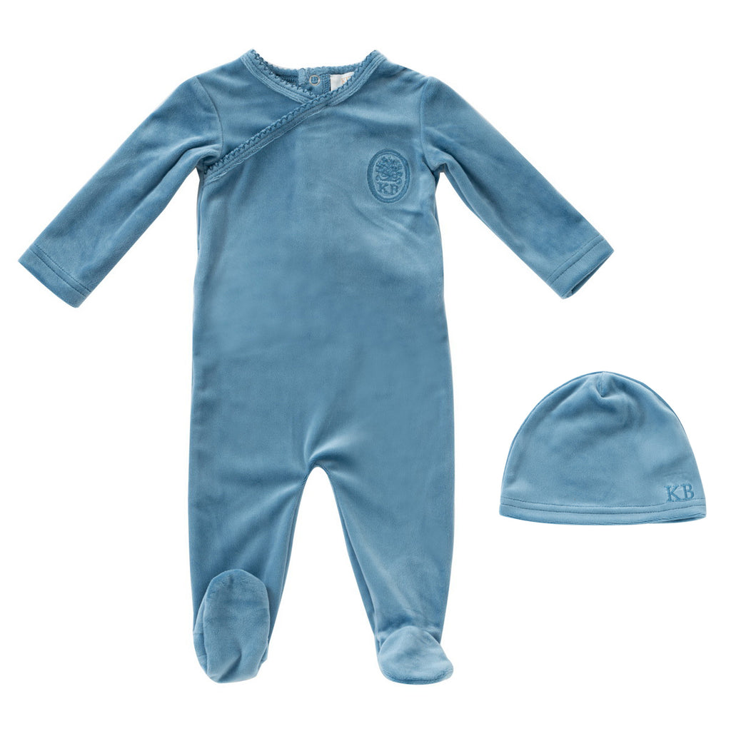 Kipp Embroidered Romper and Hat Set - Blue