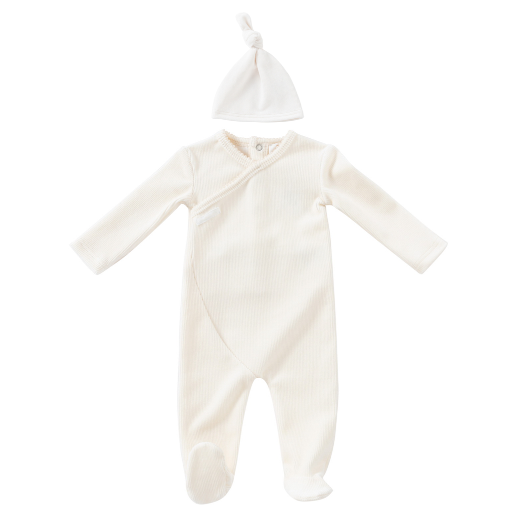 Kipp Rib Romper and Hat Set - White