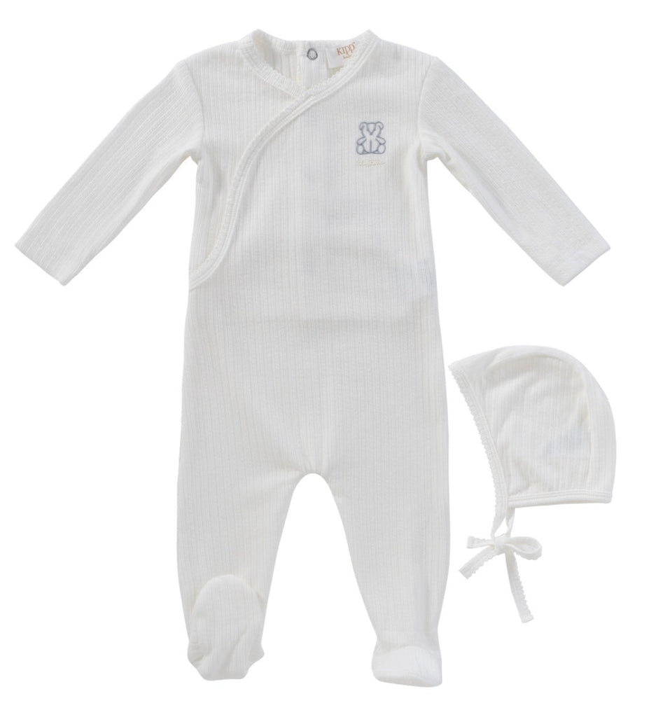 Kipp Baby Teddy Wrap Footie And Bonnet Set - Blue
