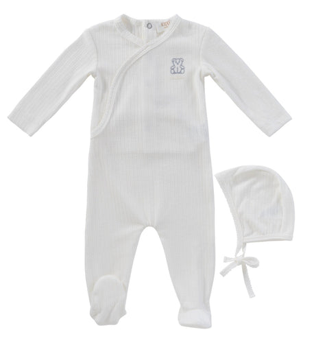 Kipp Baby Teddy Wrap Footie And Bonnet Set - Blue
