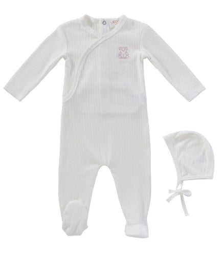 Kipp Baby Teddy Wrap Footie And Bonnet Set - Pink