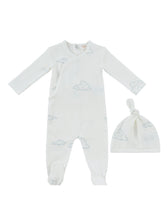 Load image into Gallery viewer, Kipp Baby Starlight Wrap Footie And Hat - White/Blue