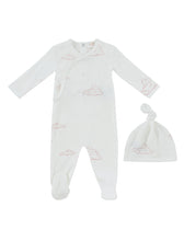 Load image into Gallery viewer, Kipp Baby Starlight Wrap Footie And Hat - White/Pink