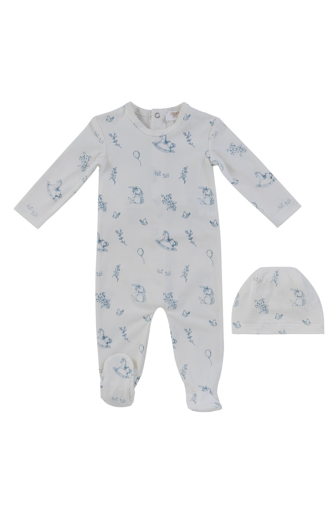 Kipp Baby Toile Footie And Hat - Blue