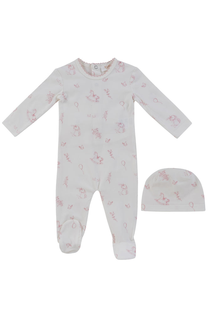 Kipp Baby Toile Footie And Hat - Pink