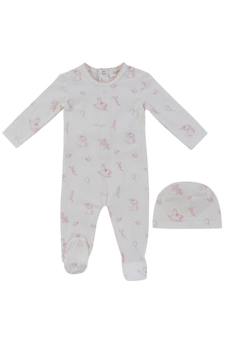Kipp Baby Toile Footie And Hat - Pink