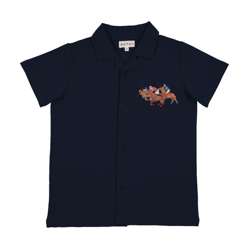 Bopop Navy Horse Grandpa Tee Polo