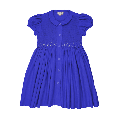 Bopop Royal Blue Smocked Dress (Short Sleeve)